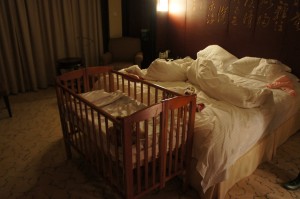 a crib in a room