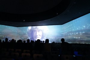 a group of people watching a movie