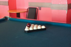 a pool table with balls on it