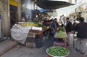 a group of people at a market
