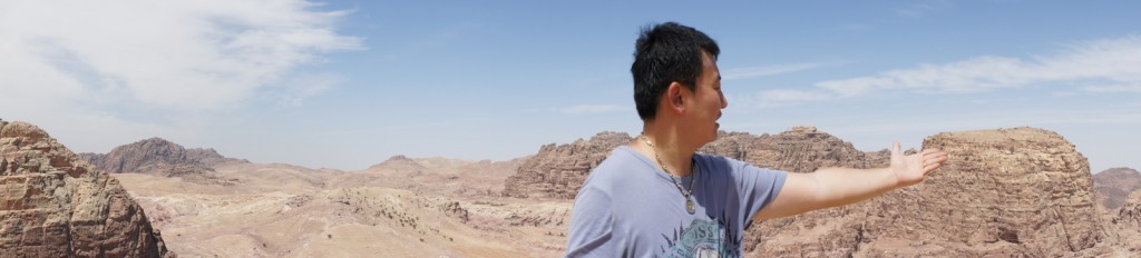 a man standing in a desert