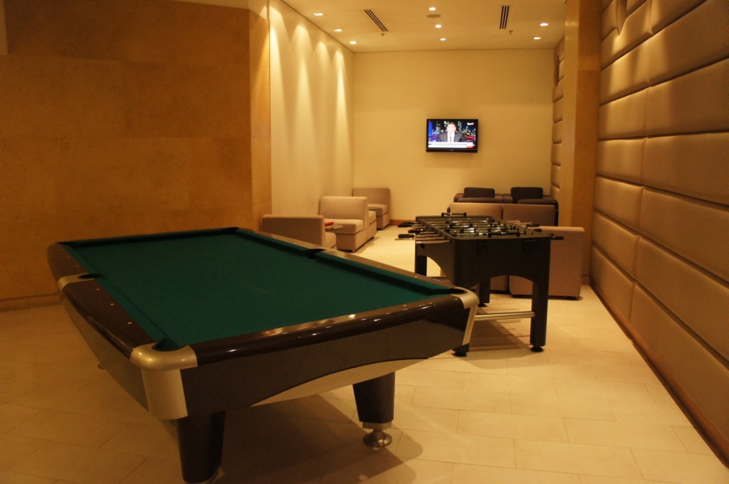 a pool table in a room