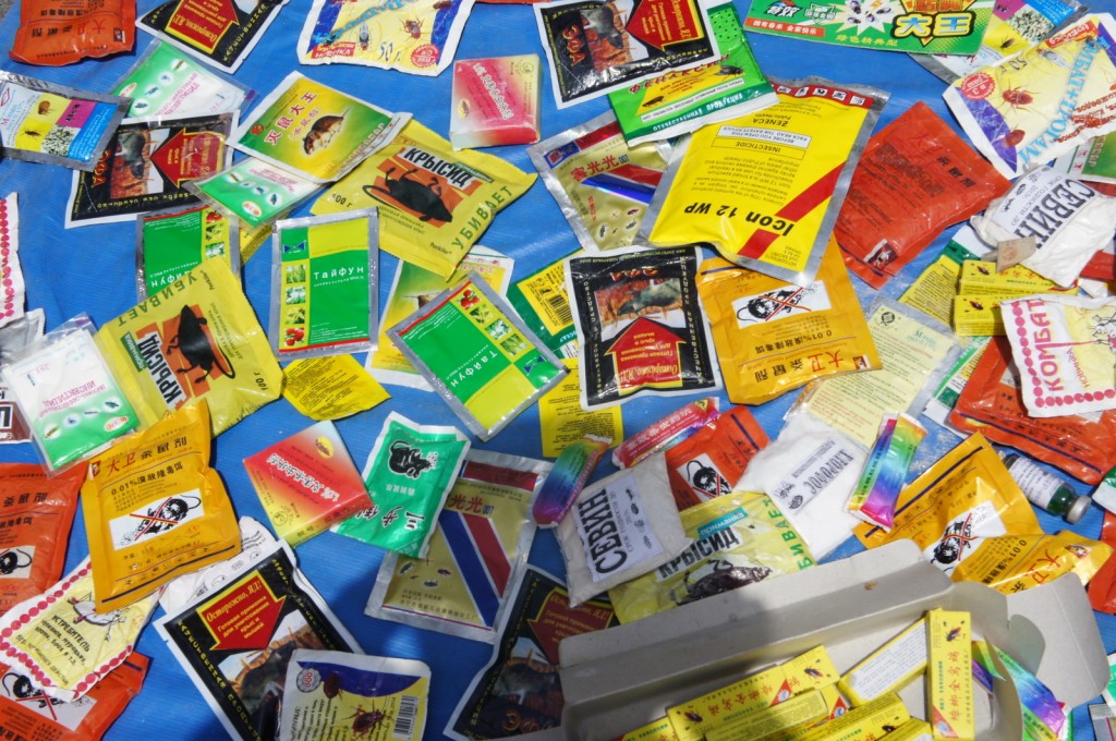 a group of packets on a blue surface