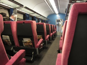 a row of seats in a train