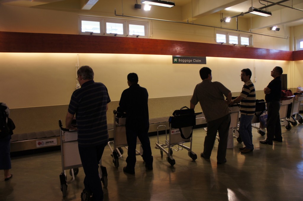 a group of people standing in a room