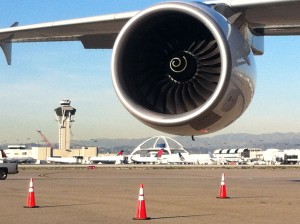 an airplane engine on the ground