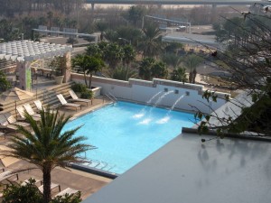 a swimming pool with water jets