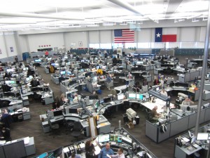 an office with many cubicles
