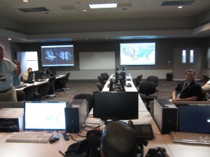 a group of people working in a room