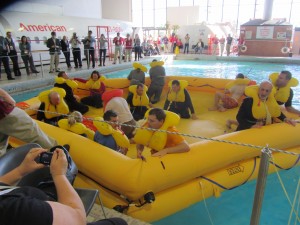 In the raft, ready to erect the covering