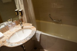 a bathroom with a sink and bathtub