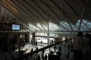 a group of people in a building
