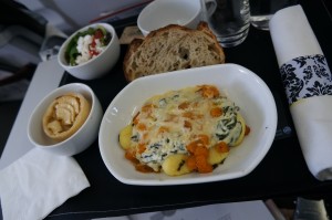 a plate of food on a tray