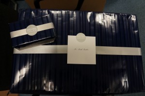 a box with a white label on it