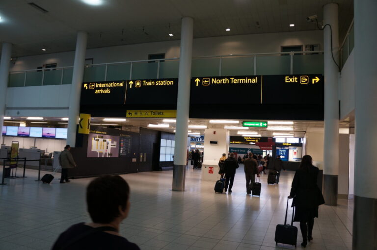 people with luggage in a terminal