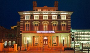 a building with lights on