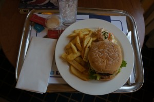 a plate of food on a tray