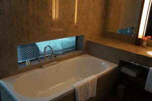 a bathtub in a bathroom