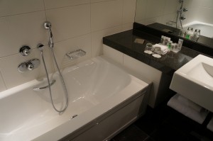 a bathtub in a bathroom
