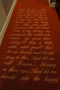 a red carpet with writing on it