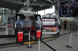 a gondola with people standing in front of it