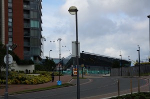 a street with a light pole