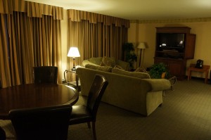a room with a table and chairs