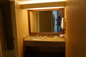 a mirror in a bathroom