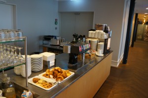 a counter with food on it