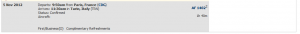 Alt text: A screenshot of a flight booking confirmation. The details include the date, 24th June 2014, the flight number, and the departure and arrival locations: from Paris, France (CDG) to Rome, Italy (FCO). The status is confirmed, and the airline is Air France. The passenger's name is partially visible but not fully readable. The booking reference is also partially visible.