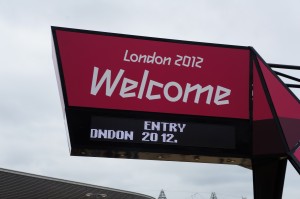 a red sign with white text