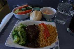 a plate of food on a tray