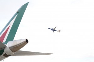 an airplane flying in the sky
