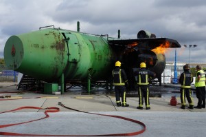 a firemen standing on fire