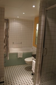 a bathroom with a toilet and bathtub