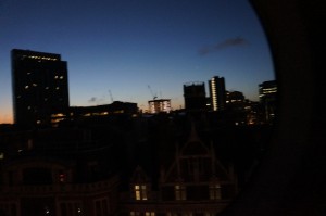 a city skyline at night
