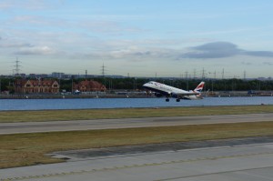 a plane taking off from runway