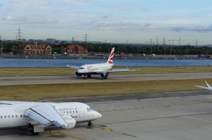 a plane on the runway