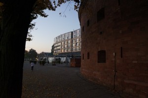 a building with a round tower