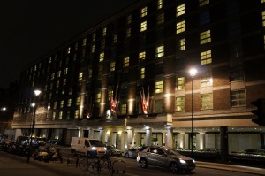 a building with many windows at night