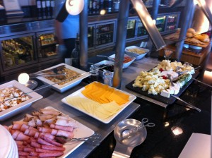 a buffet table full of food
