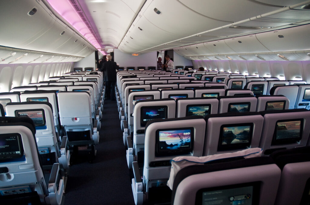 an airplane with rows of seats