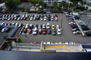 aerial view of a parking lot
