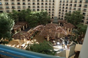 a view of a hotel from a balcony