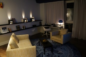 a room with a couch and a table