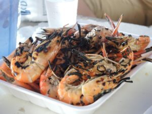 a tray of shrimp on a table