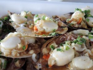 close-up of a plate of clams