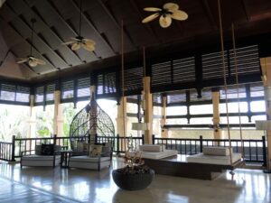 a room with a large ceiling fan