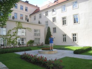 a person standing in front of a building