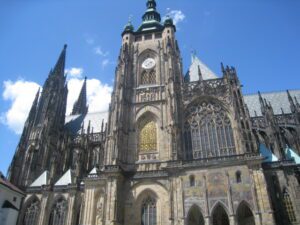 a large building with a clock on the top